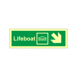 Lifeboat symbol with arrow diagonally down right